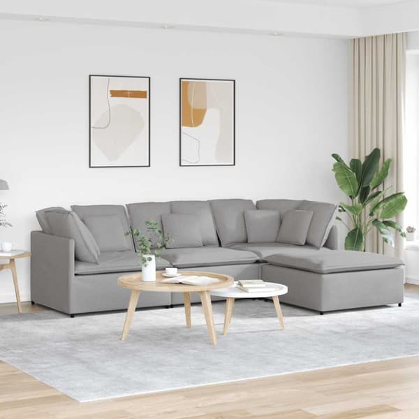 Modulsoffa med fotpall och dynor i tyg Cloud Grey