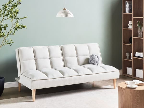 Sovesofa Off-White 3-seters Sovesofa med Quiltet Rygg Enkel Sovesofa Click-Clack