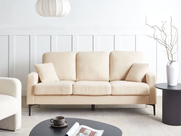 Sofa Beige Bouclé 3-seter Svarte metallben Puter Moderne design Stue