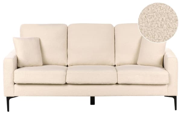 Sofa Beige Bouclé 3-seter Svarte metallben Puter Moderne design Stue