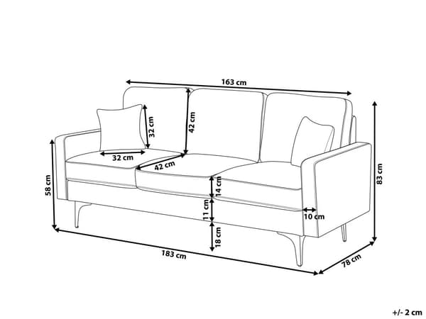 Sofa Lys beige Stoff 3-seter Svarte metallben Puter Moderne design Stue
