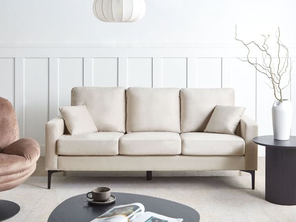 Sofa Lys beige Stoff 3-seter Svarte metallben Puter Moderne design Stue