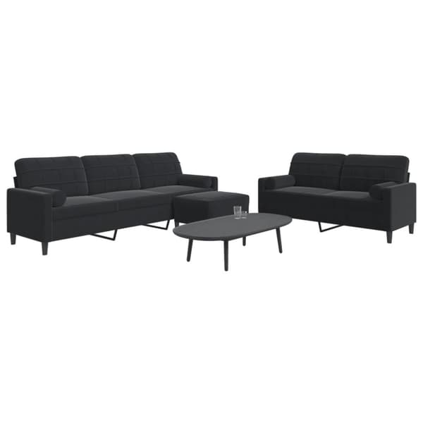 Soffgrupp med dynor och bolster 3 delar svart sammet