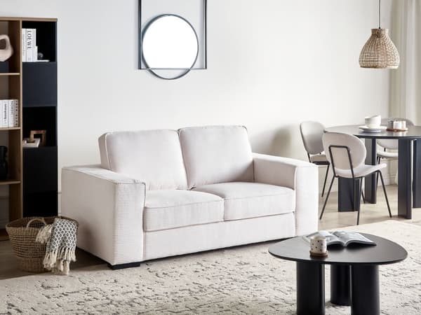 Sofa Kordfløyel Hvit 2 Seter Komfortabel Stue Moderne Design Retro Stil