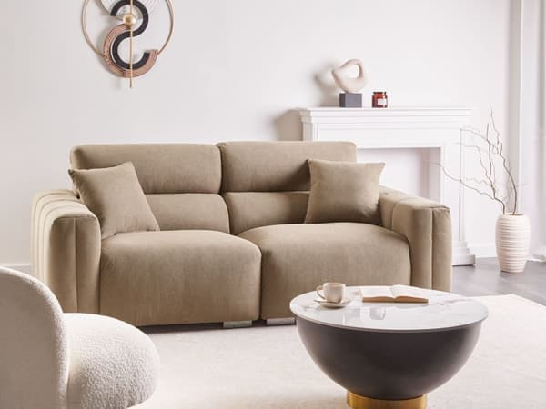 Moderne Lys Brun 3-seters Stoffsofa med Puter Vannbestandig Polstring Plushy Look