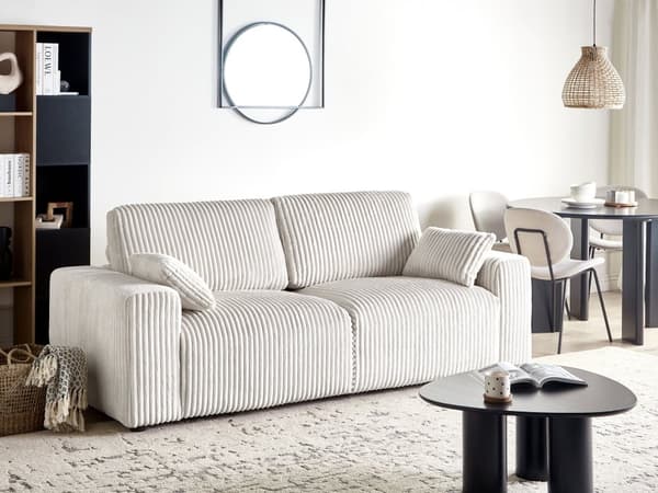 Sofa Kordfløyel Off White 3 Seter Komfortabel Stue Moderne Design Retro Stil