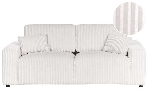 Sofa Kordfløyel Off White 3 Seter Komfortabel Stue Moderne Design Retro Stil