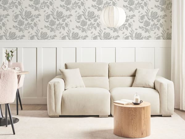 Moderne Lys Beige 3-seters Stoffsofa med Puter Vannbestandig Polstring Plushy Look