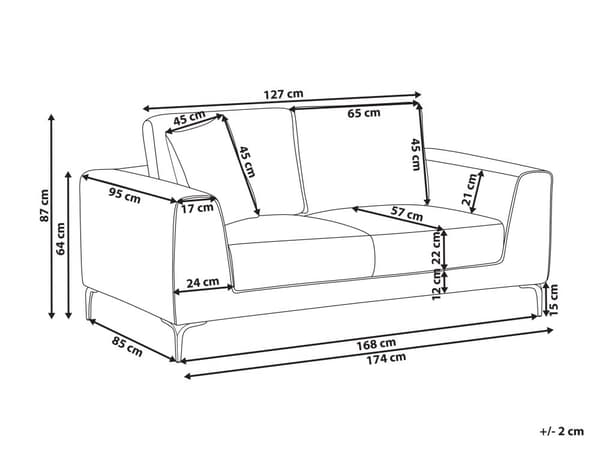 Sofa Stoff Grå 2 Seter Komfortabel Stue Moderne Design Retro Stil