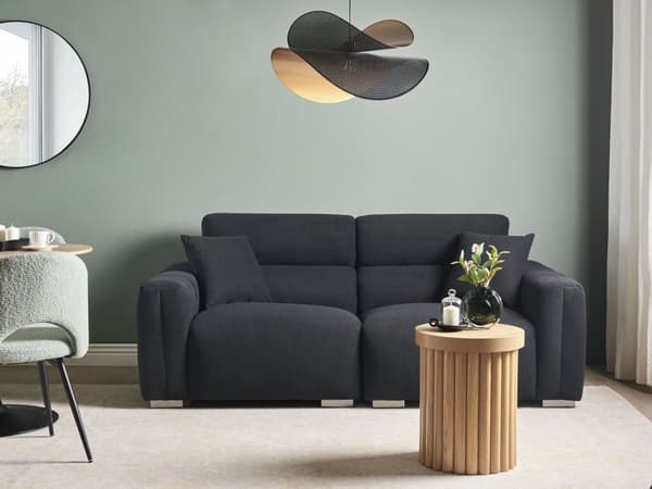 Moderne Svart 3-seters Stoffsofa med Puter Vannbestandig Polstring Plushy Look