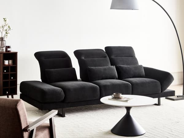 3-seters sofa Svart Polyesterstoff Ben i stål Justerbare armlener og ryggstøtte Vannavvisende stoff Stue