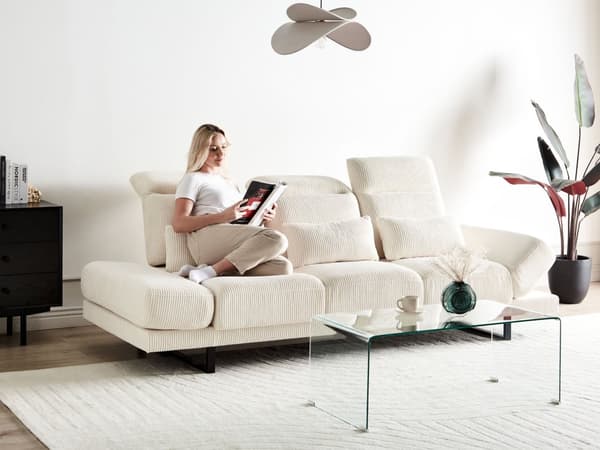 3-seters sofa Lys beige Kordfløyel Ben i stål Justerbare armlener og ryggstøtte Stue