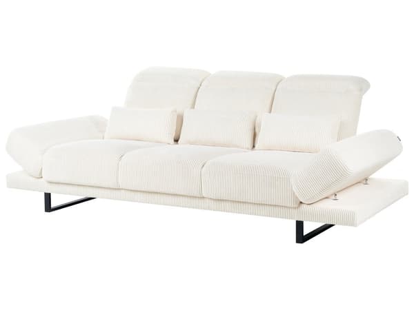 3-seters sofa Lys beige Kordfløyel Ben i stål Justerbare armlener og ryggstøtte Stue