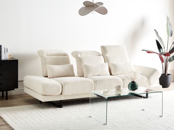 3-seters sofa Lys beige Kordfløyel Ben i stål Justerbare armlener og ryggstøtte Stue