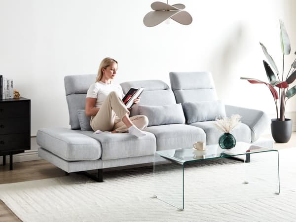3-seters sofa Lysegrå Polyesterstoff Ben i stål Justerbare armlener og ryggstøtte Vannavvisende stoff Stue