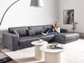 Miniatyrbilde 4 av 11: 4-seters hjørnesofa Mørkegrå Kordfløyel Venstrevendt L-form Ekstra puter Minimalistisk og moderne stil Stue