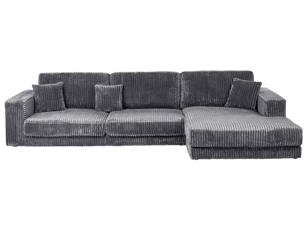 4-seters hjørnesofa Mørkegrå Kordfløyel Venstrevendt L-form Ekstra puter Minimalistisk og moderne stil Stue