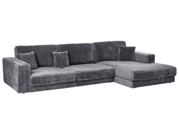 4-seters hjørnesofa Mørkegrå Kordfløyel Venstrevendt L-form Ekstra puter Minimalistisk og moderne stil Stue