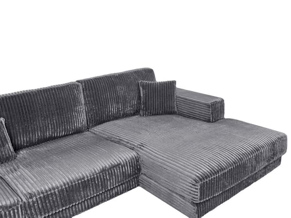 4-seters hjørnesofa Mørkegrå Kordfløyel Venstrevendt L-form Ekstra puter Minimalistisk og moderne stil Stue