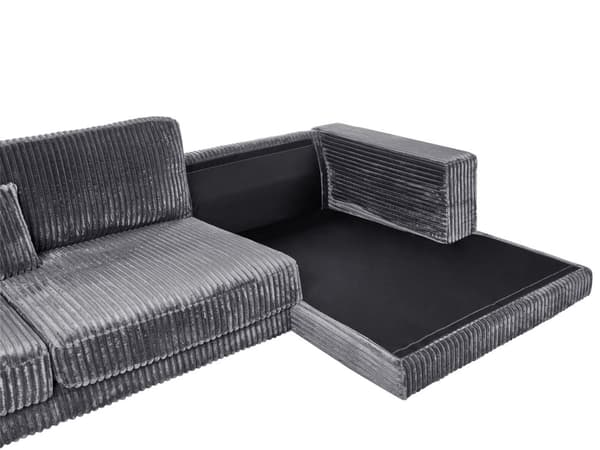 4-seters hjørnesofa Mørkegrå Kordfløyel Venstrevendt L-form Ekstra puter Minimalistisk og moderne stil Stue