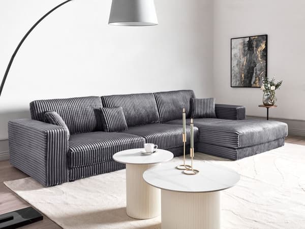4-seters hjørnesofa Mørkegrå Kordfløyel Venstrevendt L-form Ekstra puter Minimalistisk og moderne stil Stue