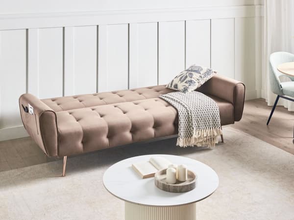 Sovesofa Brun Polyester 3 Personers Moderne Blød Sofa Sofaseng Tre Personers Designsofa Praktisk Splitback Stofsofa God Liggekomfort