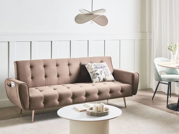 Sovesofa Brun Polyester 3 Personers Moderne Blød Sofa Sofaseng Tre Personers Designsofa Praktisk Splitback Stofsofa God Liggekomfort