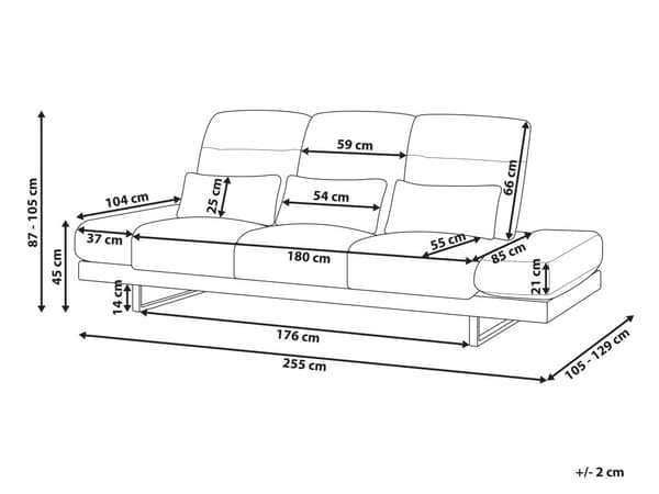Sofa Sort Polyester 3 Personers Moderne Stofsofa Justerbar Armlæn Designsofa til Stue Moderne Siddemøbel