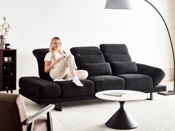 Sofa Sort Polyester 3 Personers Moderne Stofsofa Justerbar Armlæn Designsofa til Stue Moderne Siddemøbel