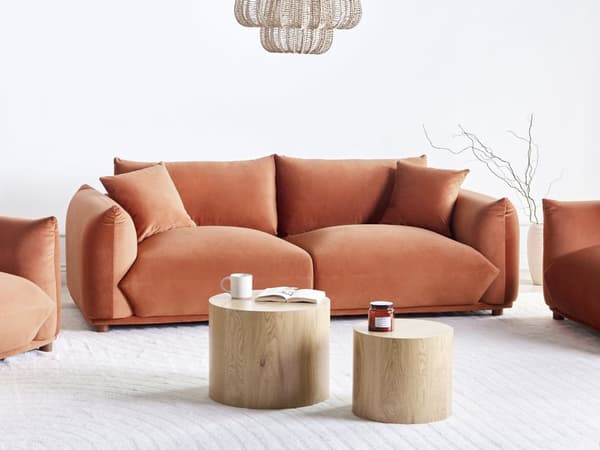 Stoffsofa Gyllenbrun Fløyel Polstring 3-seter med Pynteputer Stue Sofa