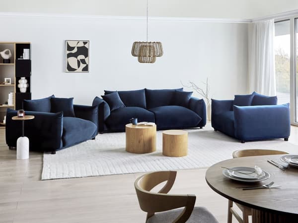 Stoffsofa Mørkeblå Fløyel Polstring 3-seter med Pynteputer Stue Sofa