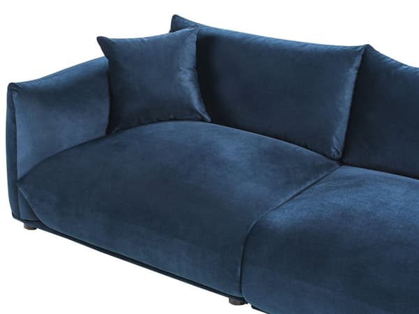 Stoffsofa Mørkeblå Fløyel Polstring 3-seter med Pynteputer Stue Sofa