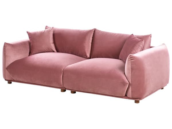 Stoffsofa Rosa Fløyel Polstring 3-seter med Pynteputer Stue Sofa