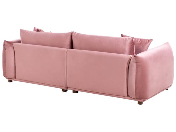 Stoffsofa Rosa Fløyel Polstring 3-seter med Pynteputer Stue Sofa