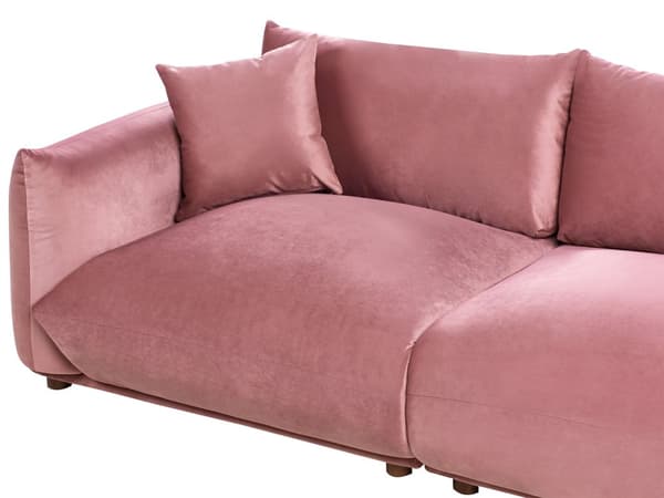 Stoffsofa Rosa Fløyel Polstring 3-seter med Pynteputer Stue Sofa
