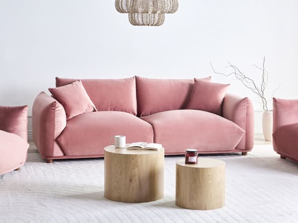 Stoffsofa Rosa Fløyel Polstring 3-seter med Pynteputer Stue Sofa