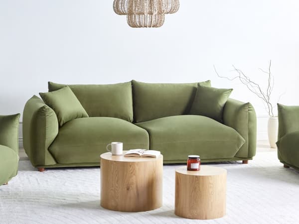 Stoffsofa Grønn Fløyel Polstring 3-seter med Pynteputer Stue Sofa