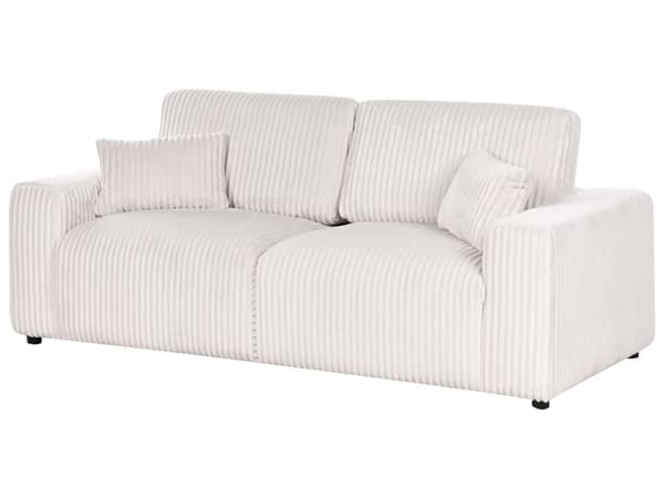 Sofa Off White Fløjl 3 Personers Bredriflet Fløjlsofa Blød Stofsofa til Stuen Flydersofa Moderne Inspiration Stue Møbel Riflet Siddemøbel