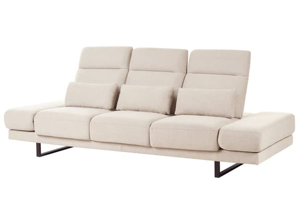 3-seters Sofa Beige Polyester Polstring Stålben Justerbare Armlener og Ryggstøtte Stue Møbler