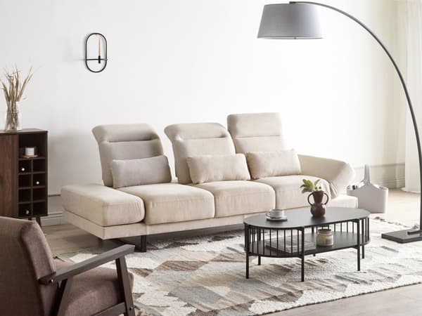 3-seters Sofa Beige Polyester Polstring Stålben Justerbare Armlener og Ryggstøtte Stue Møbler
