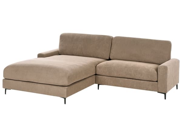 Høyre Hjørnesofa Brunt Stoff Vannavvisende Metall Svart Ben Ferdigbehandlet Rygg 3 Seter L-formet Stue i Moderne Stil