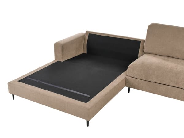 Høyre Hjørnesofa Brunt Stoff Vannavvisende Metall Svart Ben Ferdigbehandlet Rygg 3 Seter L-formet Stue i Moderne Stil