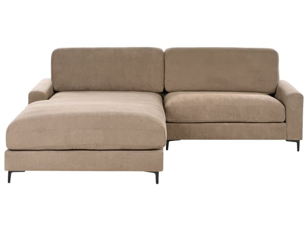 Høyre Hjørnesofa Brunt Stoff Vannavvisende Metall Svart Ben Ferdigbehandlet Rygg 3 Seter L-formet Stue i Moderne Stil