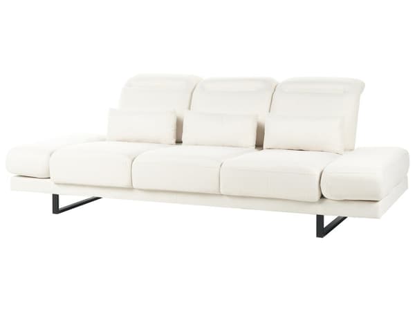 3-seters Sofa Off-White Polyester Polstring Stålben Justerbare Armlener og Ryggstøtte Stue Møbler