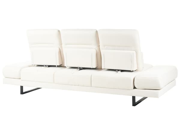 3-seters Sofa Off-White Polyester Polstring Stålben Justerbare Armlener og Ryggstøtte Stue Møbler