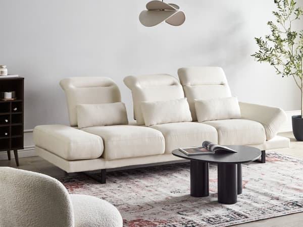 3-seters Sofa Off-White Polyester Polstring Stålben Justerbare Armlener og Ryggstøtte Stue Møbler
