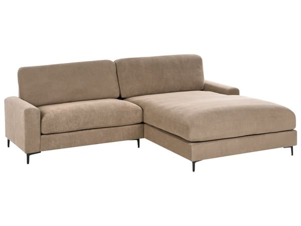 Venstre Hjørnesofa Brunt Stoff Vannavvisende Metall Svart Ben Ferdigbehandlet Rygg 3 Seter L-formet Stue i Moderne Stil