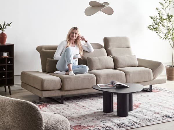 Sofa Taupe Polyester 3 Personers Moderne Stofsofa Justerbar Armlæn Designsofa til Stue Moderne Siddemøbel
