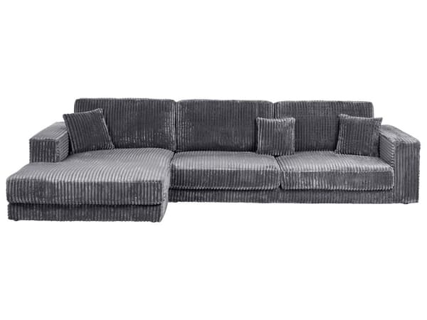 Hjørnesofa med Chaiselong Mørkegrå Fløjl 4 Personers Sofa L Formet Dyb Sofahjørne Siddemøbel Blød Stofsofa Venstrevendt Flydersofa