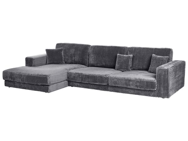 Hjørnesofa med Chaiselong Mørkegrå Fløjl 4 Personers Sofa L Formet Dyb Sofahjørne Siddemøbel Blød Stofsofa Venstrevendt Flydersofa